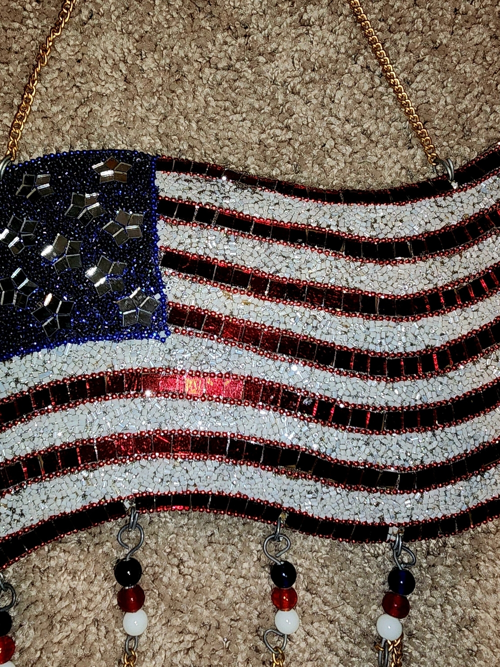 Beaded American Flag Windchime - Red White Blue